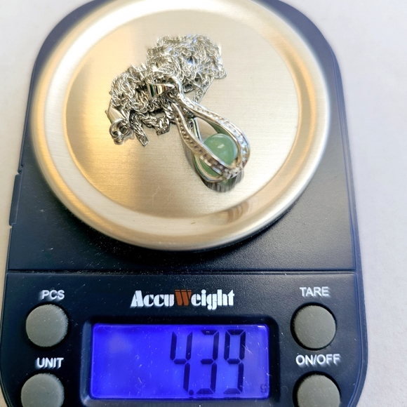 SET! Green Jade 925 Sterling Silver Cage Necklace with Cloisonne Bracelet SET! - Picture 14 of 15